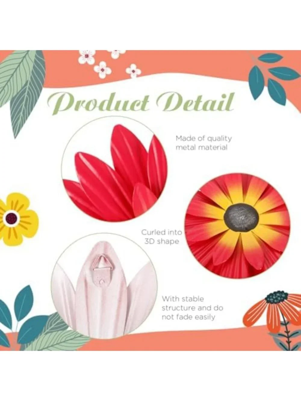 9-Piece Metal Flower Wall Art Set - Vibrant Colors, 8-Inch Decorative Home Decor